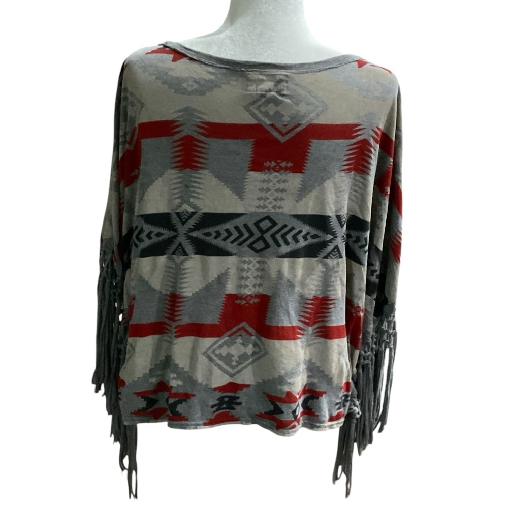 Ralph Lauren Denim & Supply Women's M Gray Aztec Fringe Tunic Blouse​ - Picture 6 of 9